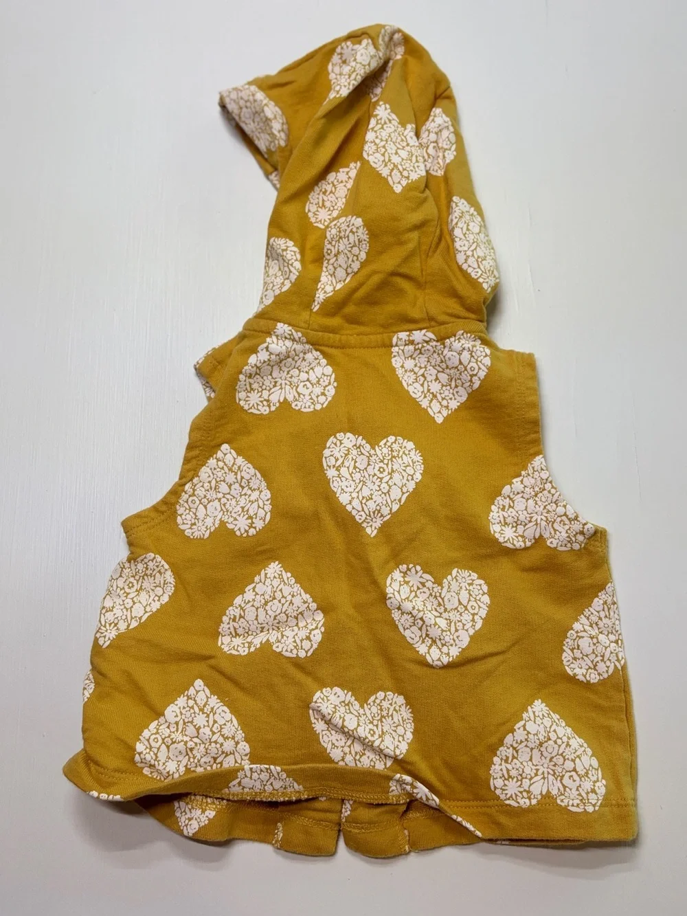 Carter’s Baby Hooded Romper Mustard Yellow Heart Print 9M